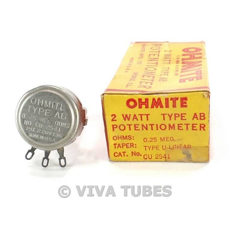 NOS NIB Vintage Ohmite CU-2541 Type AB Potentiometer 2W 250K
