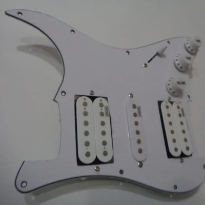 Handmade prewired HSH neodymium Strat pickguard with HB split switch TR BL and mid PU cutoff switch. image 3