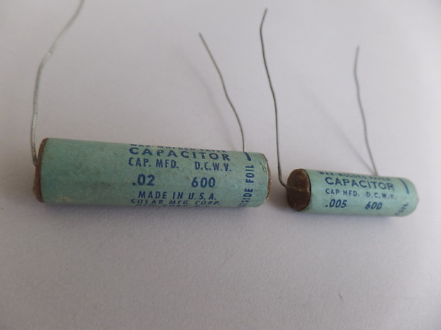 Solar SEALDTITE WAX MOLDED paper CAPACITORS .02 UF & .005 UF for VINTAGE GUITARS image 1