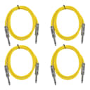 4 Pack of 3 Foot 1/4" TS Patch Cables 3' Extension Cords Jumper - Yellow & Yellow