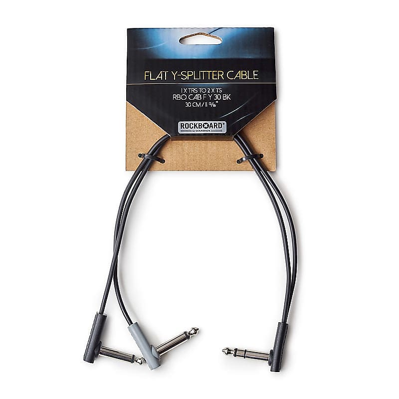 Rockboard Flat Y-Splitter Cable, 1x TRS to 2x TS, 30 CM / 11 13/16 - RBO  CAB F Y 30 BK