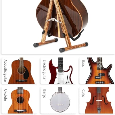 Wood Guitar Stand, Acoustic Guitar Stand with Padded Foam, Classical Electric Guitar Stand, A-Frame Folding Bass Guitar Display Stand Compatible with Cello, Mandolin, Bass, Banjo, Ukulele image 3