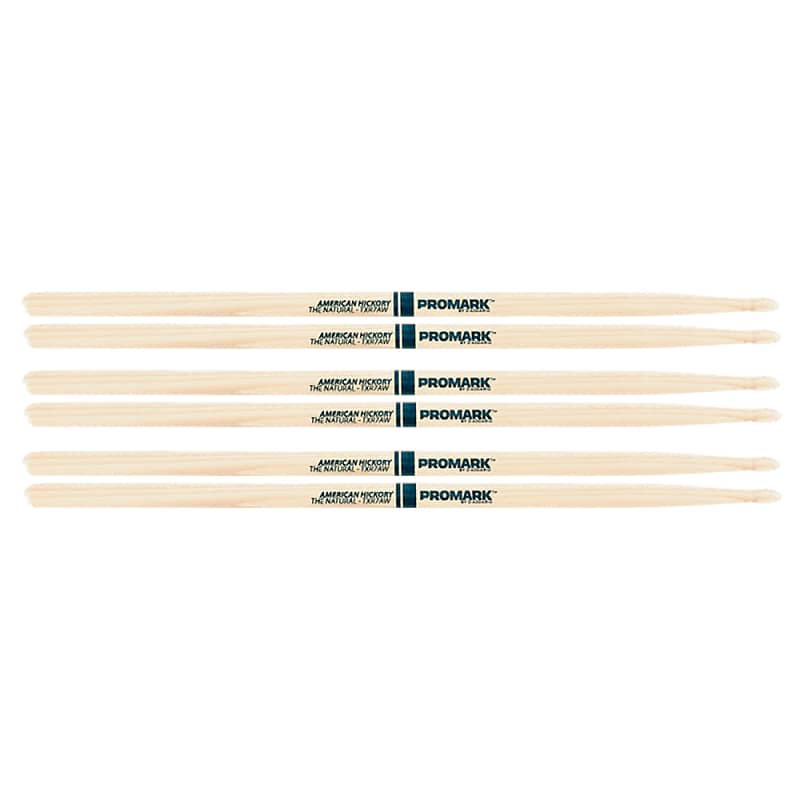 Promark American Hickory 7A Natural Wood Tip Drum Sticks (3 Pair Bundle) image 1