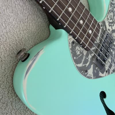James Trussart Deluxe SteelCaster in Surf Green on Cream w/ Roses image 9