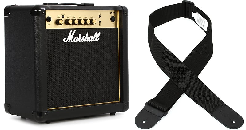 Levy's M8POLY 2-inch Woven Polypropylene Guitar Strap - Black Bundle with Marshall MG15G 1x8" 15-watt Combo Amp image 1