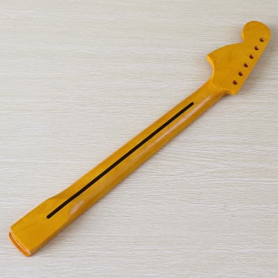 (Shipping From China, DHL 5-7 Days Delivery）ST Electric Guitar Neck 6 String 22 Pin Large Head Neck, Canadian Maple Shiny Yellow Handle image 2