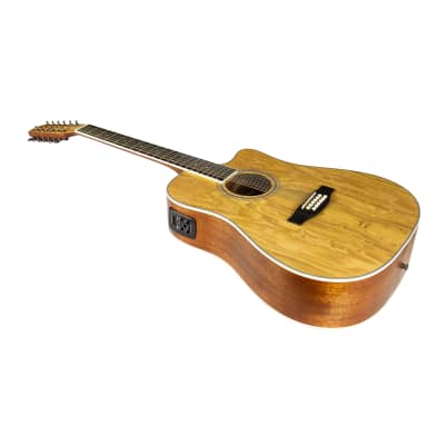 TARIO 12 Strings Acoustic Electric Cutaway Guitar Curly Ash Top Mahogany back & sides Okoume Neck image 5
