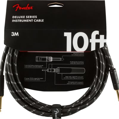 Fender Deluxe Series Instrument Cable, Straight, 10', Black Tweed #0990820092 image 1