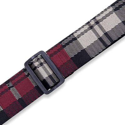 Levy's Leathers 2" Wide Polyester Guitar Straps Garnet Plaid Poly Design; Red, Cream, and Black image 4