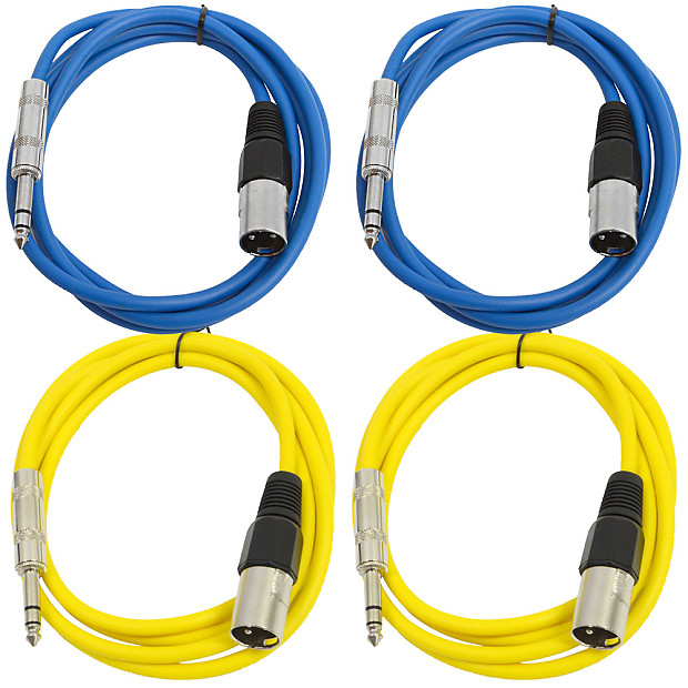 Seismic Audio SATRXL-M6-2BLUE2YELLOW 1/4" TRS Male to XLR Male Patch Cables - 6' (4-Pack) image 1