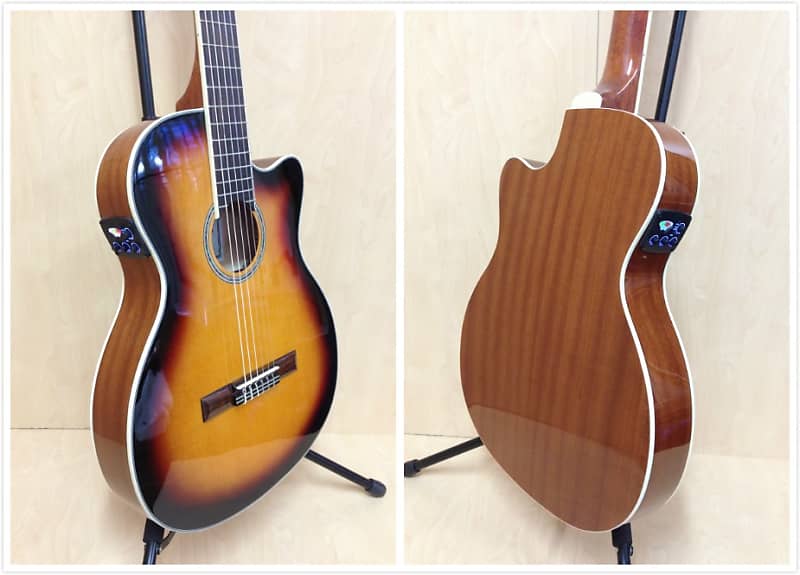 Caraya C-551BCEQ/N Thin-body Natural Spruce Cutaway Classical  Guitar,EQ+Free Bag