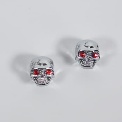 2x Metal Skull Guitar Knobs, for 6mm Shaft, Chrome