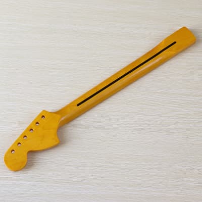 (Shipping From China, DHL 5-7 Days Delivery）ST Electric Guitar Neck 6 String 22 Pin Large Head Neck, Canadian Maple Shiny Yellow Handle image 4