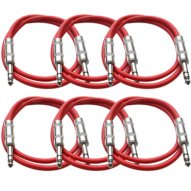 Seismic Audio SATRX-3RED6 1/4" TRS Patch Cables - 3' (6-Pack) image 1