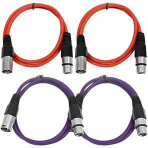 4 Pack of XLR Patch Cables 3 Foot Extension Cords Jumper - Red and Purple image 2
