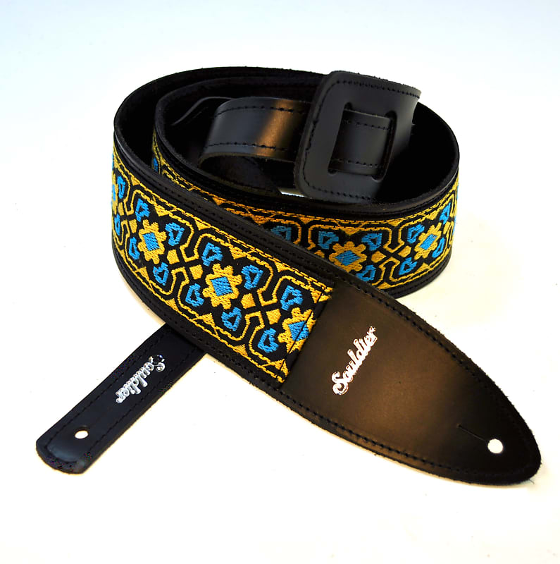 Souldier 'Torpedo' Leather Guitar Strap - Fillmore Gold & Turquoise image 1