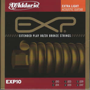 D'Addario EXP10 Coated 80/20 Extra Light Acoustic Guitar Strings