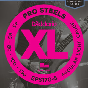 D'Addario EPS170-5 5-String ProSteels Bass Guitar Strings Light 45-130 Long Scale