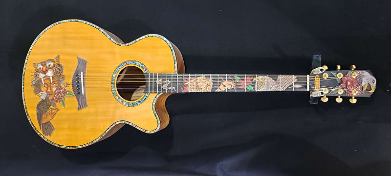 Blueberry  NEW IN STOCK Handmade Acoustic Guitar Grand Concert  Native Tiger Motif imagen 1