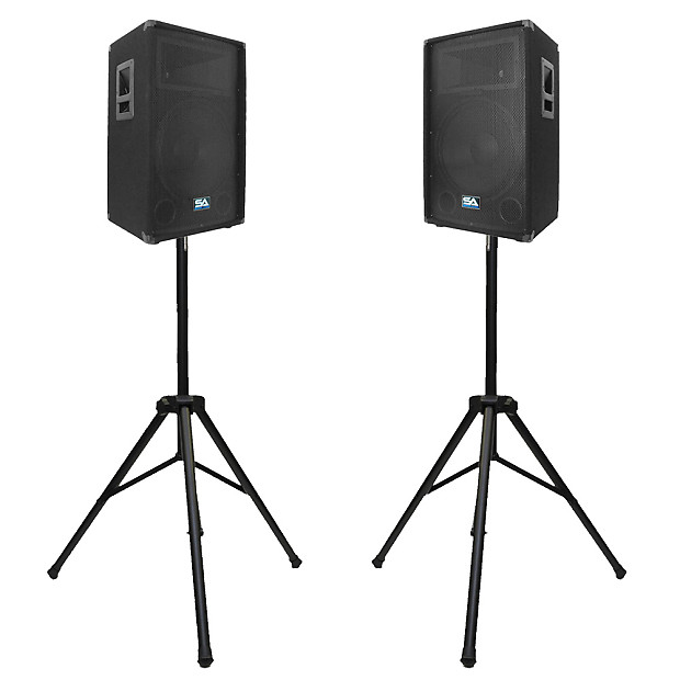 Seismic Audio SA-12T-PKG3 Passive 1x12" Titanium Horn 300w Speakers (Pair) w/ Tripod Stands image 1