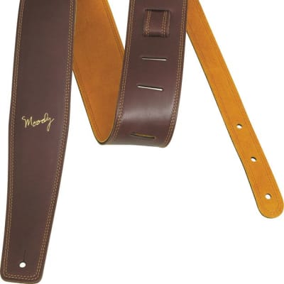 Moody leather 2.5 inch guitar strap standard length Brown/white 