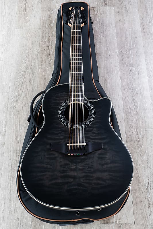 Ovation ExoticWoods 12 String Guitar Black Satin Quilted | Reverb