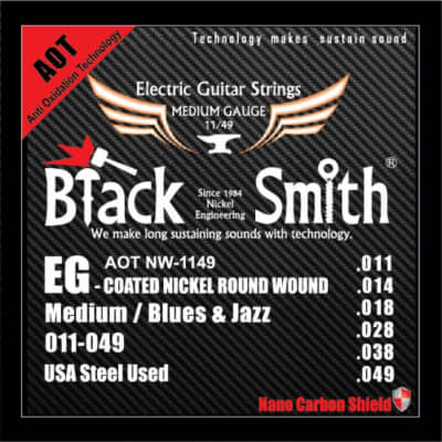 Blacksmith 6 String Nano-Carbon Coated Electric Guitar Strings - Medium 011 - 049 - Medium 011 - 049 for sale