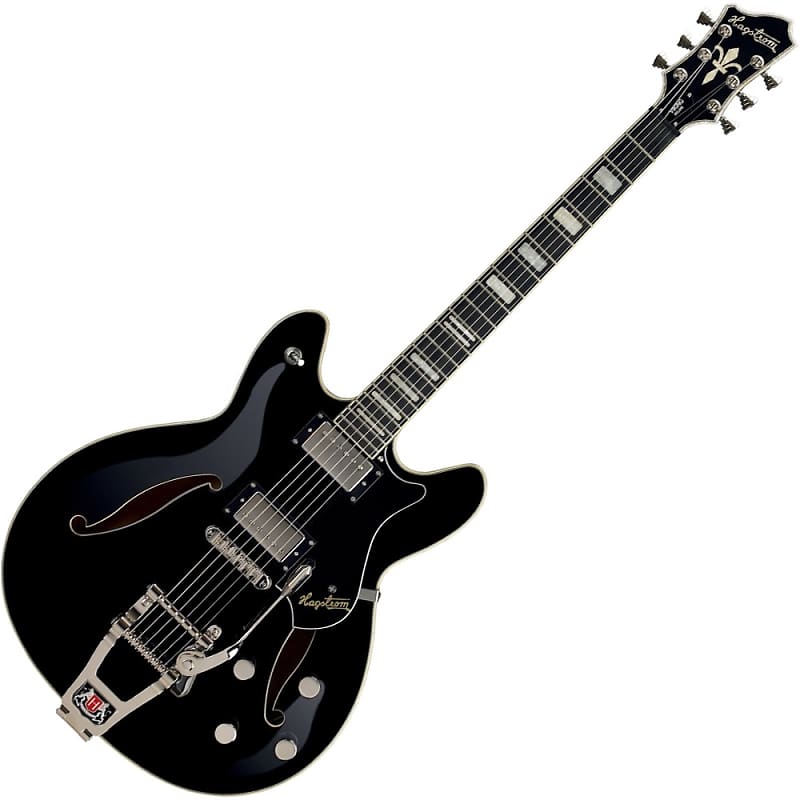 Hagstrom Tremar Viking Deluxe Semi-Hollow Electric Guitar Black Finish with Tremolo image 1