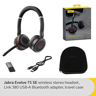 Jabra Evolve 75 SE Wireless Stereo Headset - Bluetooth Headset with Noise-Cancelling Mic & Active Noise Cancellation - Certified for Google Meet & Zoom, works with all other leading platforms - Black image 2
