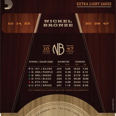 D'Addario Acoustic Guitar Strings Nickel Bronze 10-47 image 3