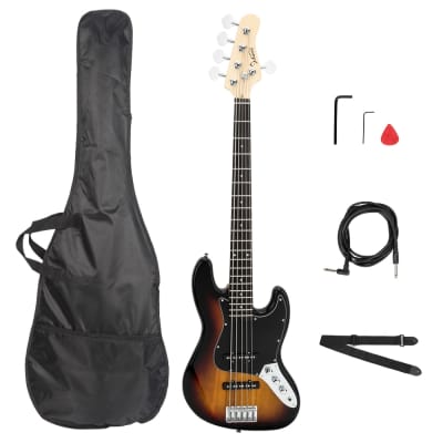 Glarry GJazz Electric 5 String Bass Guitar Full Size Sunset for sale