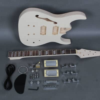 Unbranded Flamed Top  Semi Hollow body Electric Guitar DIY Kit  Natural Unfinished image 3