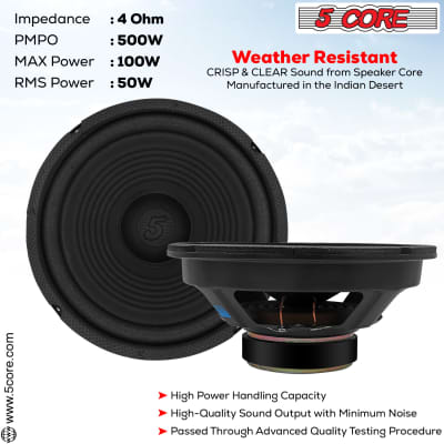 5 Core 8 Inch Subwoofer 2Pack • 500W PMPO 4 Ohm Car Bass Sub Woofer • Replacement Speaker w 0.81" Voice Coil • Bocinas Para Carro- WF 8"-890 2 PC image 3