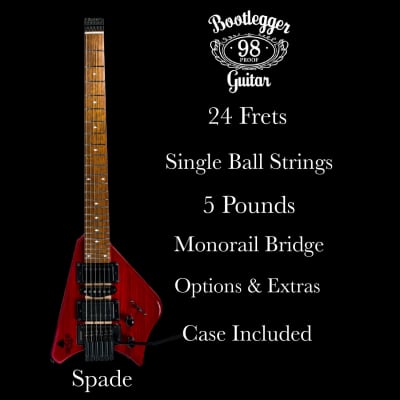 BootLegger Guitar Spade Clear Honey Headless With Stiletto  Case & Flask image 2