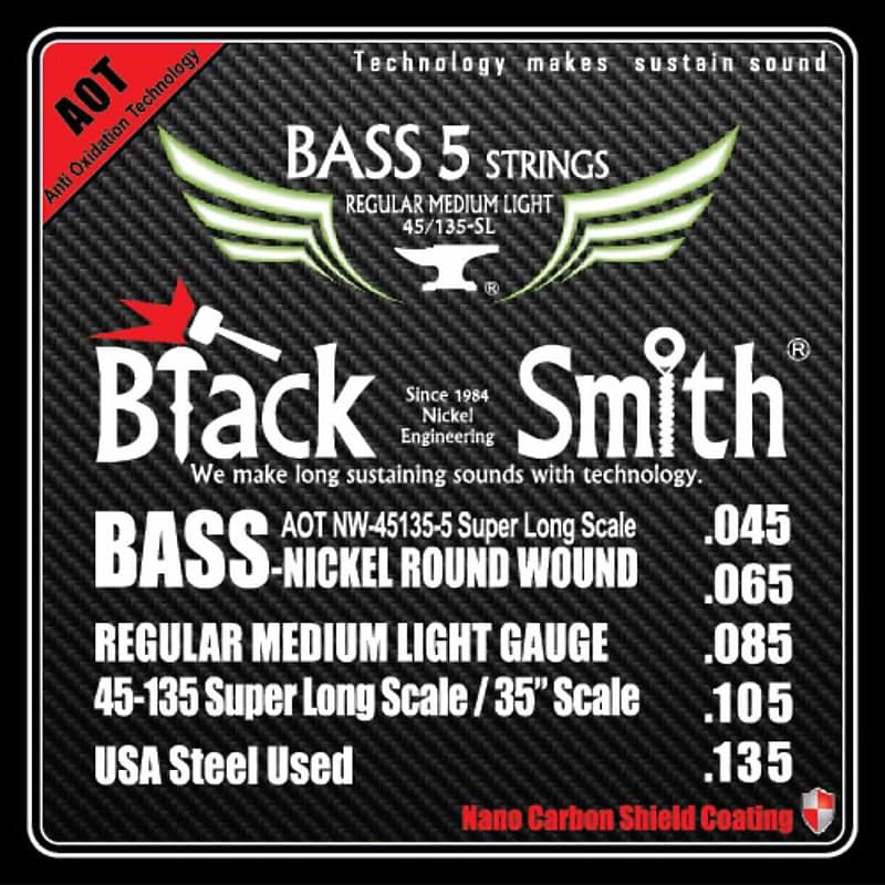 Blacksmith Nano Carbon Coated Bass Guitar 5 String Set - Regular Medium Light 45-135 - SL image 1