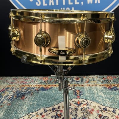 DW 5.5"x14" Heavy Brushed Bronze Snare Drum, With Gold Hardware 2000s? - Brushed Bronze image 12