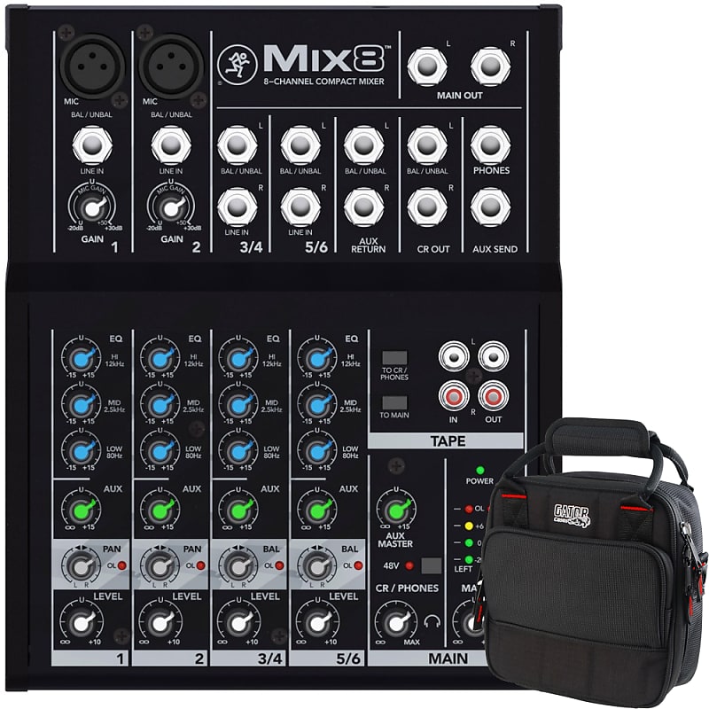 Mackie Mix8 8-Channel Compact Analog Mixer + Gator Padded Equipment Carry Bag image 1