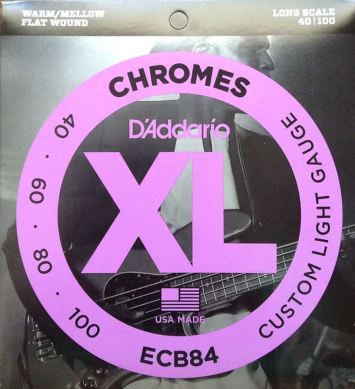 D'Addario ECB84 Chromes Flat Wound Bass Guitar Strings 40-100 custom light gauge image 1