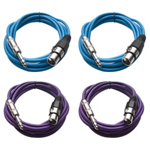 Seismic Audio SATRXL-F10-2BLUE2PURPLE 1/4" TRS Male to XLR Female Patch Cables - 10' (4-Pack)
