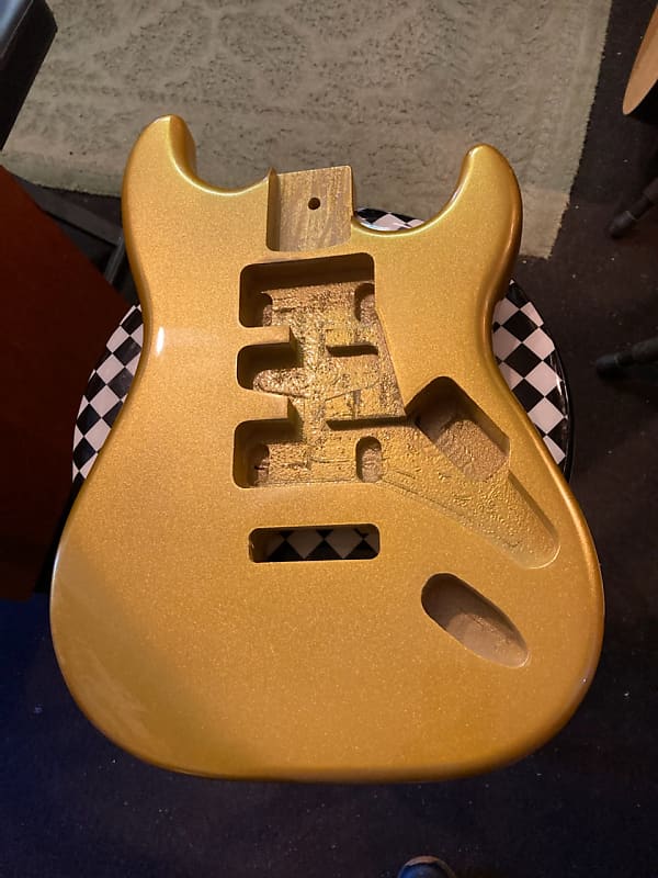 Strat style body HSH Series Layout Stratocaster Gold Flake | Reverb