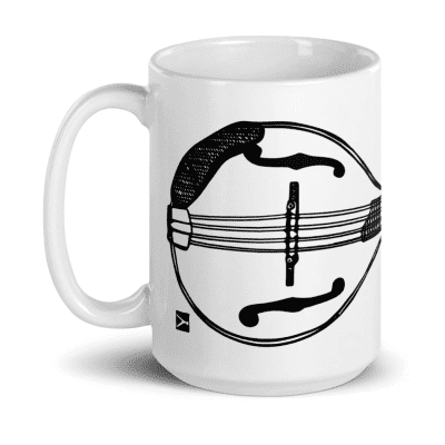 Bellavance Ink 15 Oz Coffee Mug With A-Style Mandolin Musical Instrument Pen And Ink Drawing White image 1