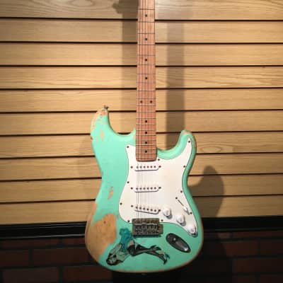 Indiana Indy S-Style Relic Electric Guitar Surf Green with Pinup Sticker image 1