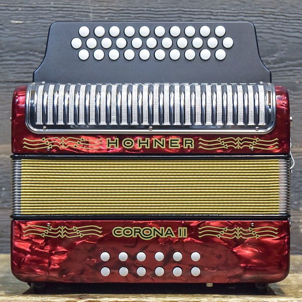 Hohner Corona II 3-Row 12-Bass 31-Button G/C/F Red Diatonic Accordion w/Bag image 1