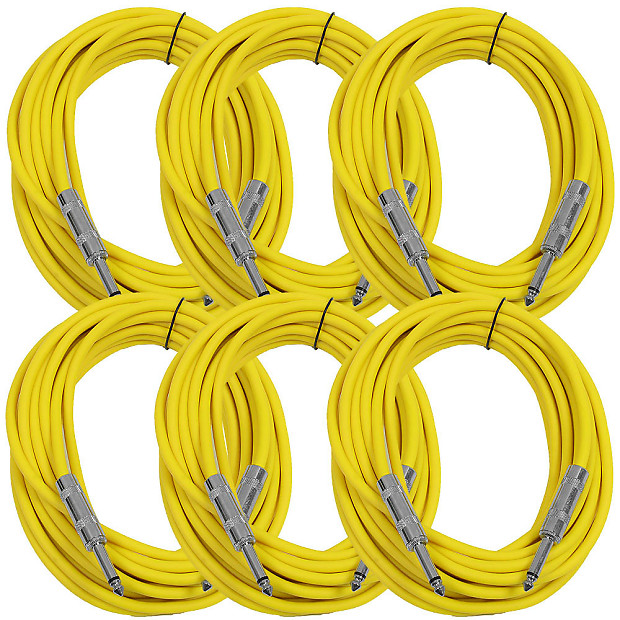 Seismic Audio SASTSX-25YELLOW-6PK 1/4" TS Instrument/Patch Cable - 25' (6-Pack) image 1
