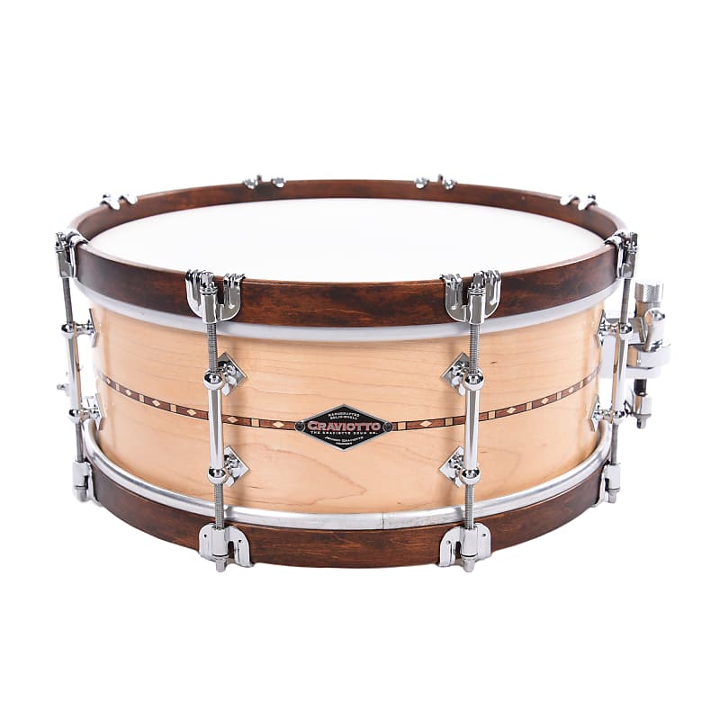 Craviotto 5.5x14 Solid Maple Super Swing Snare Drum w/Walnut Inlay & Brown Stained Wood Hoops image 1