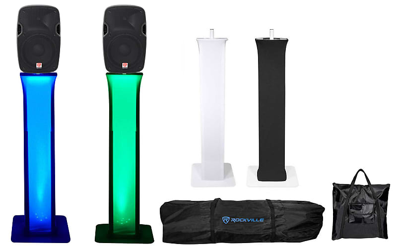 (2) Rockville SPGN128 12&quot; 800 Watt 8-Ohm DJ Speakers+Adjustable Totem Stands  			