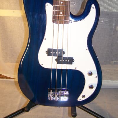Unbranded "P" Bass Style Guitar, 2000s, Transparent Blue Finish image 1
