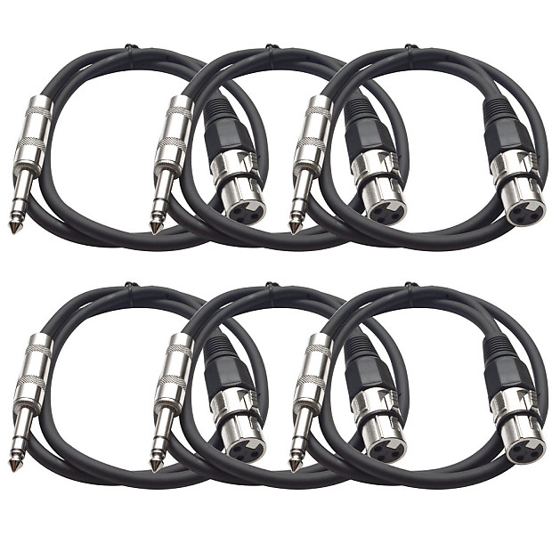 Seismic Audio SATRXL-F3BLACK6 XLR Female to 1/4" TRS Male Patch Cables - 3' (6-Pack) image 1