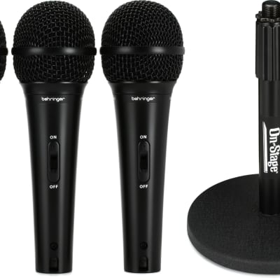 Behringer XM1800S Dynamic Vocal & Instrument Microphone (3-pack)  Bundle with On-Stage Stands DS7200B Adjustable Desktop Microphone Stand image 1
