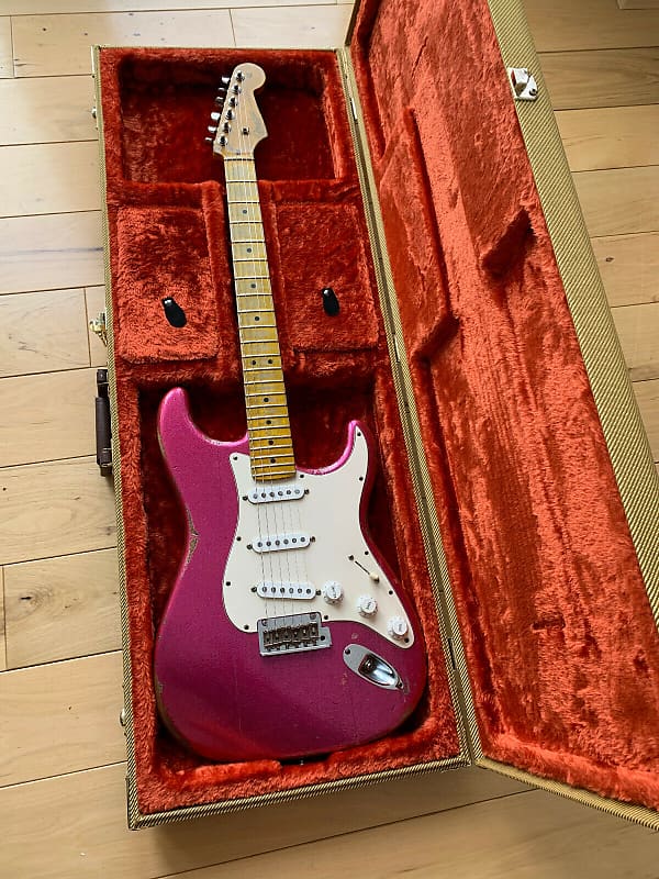 American Fender Stratocaster Relic Pink Magenta Sparkle Colorshift with Custom Shop 69's Pickups image 1